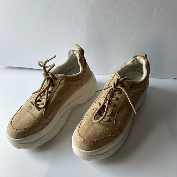 Top Shop Tan Suede Platform Shoes SZ 38 (7) Chuncky Trainers Low Top Mod Sneaker - Picture 2 of 14
